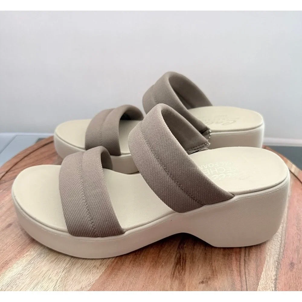Skechers Cali Luxe Foam Platform Sandals Womens 10 Mocha Tan Slide 119415‎ MOC